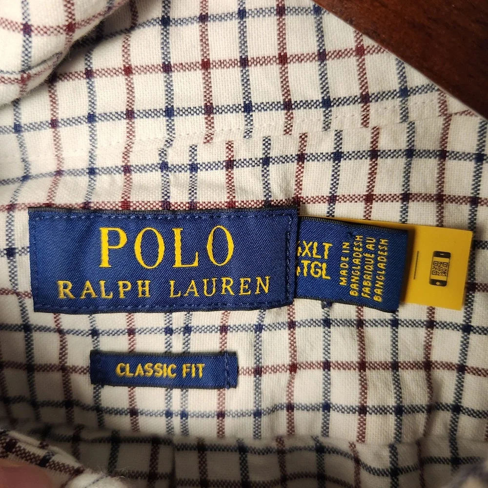 Polo Ralph Lauren Mens Tattersall Check Button Down Shirt White Navy Burgundy XL